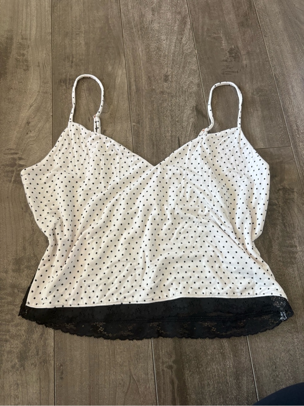 Victoria's Secret White Polka Dot Cami with Black Lace Trim